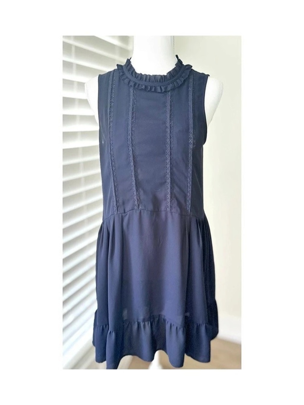 Sunday Best Ruffle Neck Mini Dress in Blue Size Small